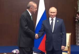 Vlagyimir Putyin orosz és Recep Tayyip Erdogan török elnök