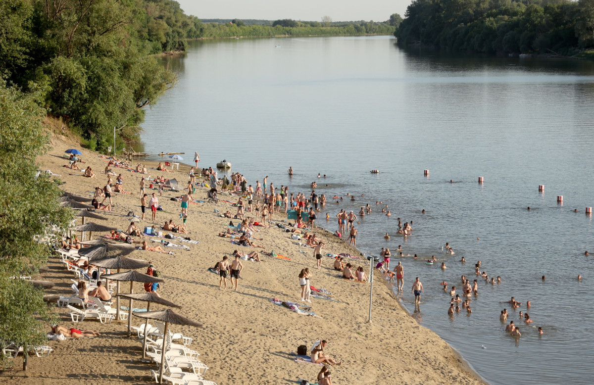Szeged, Lapos, szabadstrand, strand, fürdőzés, nyár, meleg, kánikula, hőség, Tisza, Tisza part